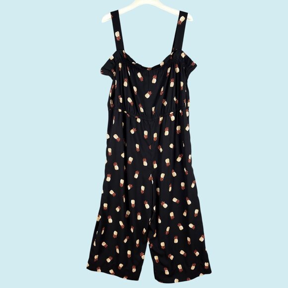 Kate Spade NY Jumpsuit Size 16 Pineapple Print Wide Leg Cropped Elastic Waist - Picture 2 of 10
